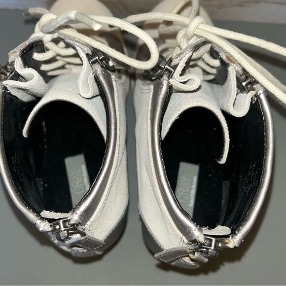 Gray for Saks Fifth Avenue Suede Leather Metallic Lace Up Wedge Booties sz 6.5 - Picture 6 of 15